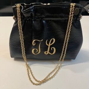 Black and Gold Chain-Handle Women’s Drawstring Bag